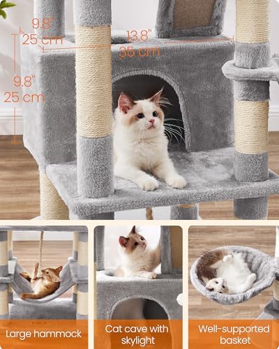 Feandrea Cat Tree, 66.1-Inch Large Cat Tower, Multi-Level Condo, Light Gray - Image 6