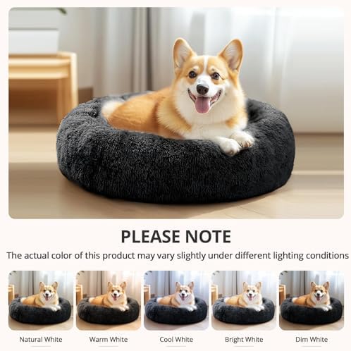 JOLLYVOGUE Calming Dog Beds Large Sized Dog, 36in Donut Washable Large Pet Bed, Anti-Slip & Anti-Anxiety Fluffy Faux Fur Round Dogs Bed, Fits up to 80 lbs Pets (Black) - Image 6