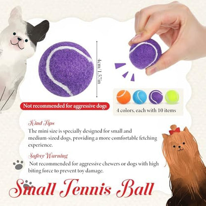 40 Pack Squeaky Mini Tennis Balls for Small Dogs, 1.57'' Interactive Dog Playing Balls, Colorful Easy Catching Dog Playing Fetch Ball, Elastic Puppy Tennis Ball, for Teething, Training, Throwing - Image 2