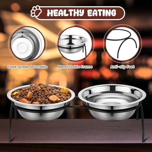 12 Pack Stainless Steel Cat Food Bowls 5.5 Inch Raised Cat Bowls with One Metal Stand Elevated Pet Feeding Water Feeder Dishes for Indoor Kitten Puppy Dogs Feeding Dish to Prevent Fatigue - Image 5