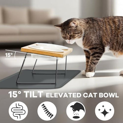 LEAWALK Upgraded Adjustable Height Cat Food Bowls Stand Ceramic Dog Bowls and Slow Feeder Cat Bowl, 15°Tilted Stand Anti Vomiting Raised for Small and Medium Sized Cats Dogs (White) - Image 4