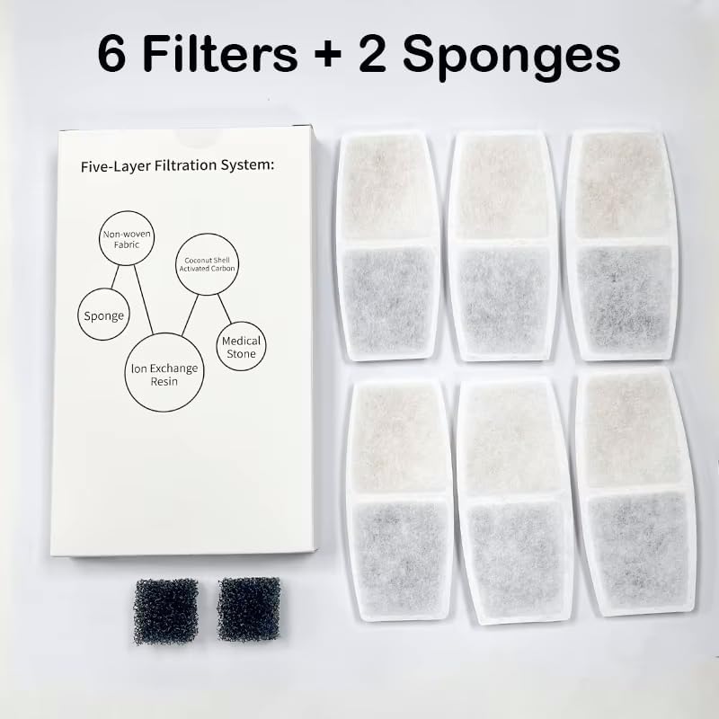 Replacement Filter for Stainless Steel Water Fountain, Pack of 6 Filters and 2 Sponges (WF01F) - Image 5
