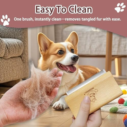 Premium Deshedding Dog Brush,Pet Deshedding Brush,Professional Cat Deshedding Brush for Grooming,Wooden Pet Grooming Combs for Short and Long Hair,Deshedder Shedding Tool. - Image 6