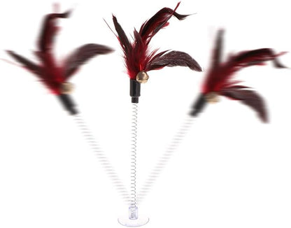 Forgun Cat Toys Feather Stick Spring Suction Cup Pet Teaser Funny Interactive Wand Pen