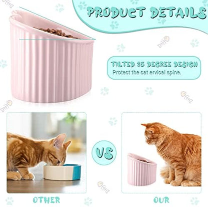 Mumufy 2 Pcs Ceramic Elevated Cat Bowls Tilted Elevated Raised Pet Bowls Anti Vomit Cat Dish for Indoor Stress Free Water Dish Feeder for Puppies, Heart Shaped(Macaron Blue, Pink) - Image 3