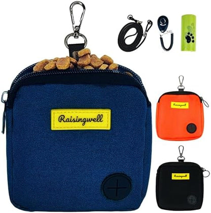 Raisingwell Dog Treat Pouch for Pet Walking and Training with Clicker Poop Bags Small Fanny Zipper Pack Holder for Puppy Snack Dispenser Kit for Leash and Outdoor Use (Blue) by Raisingwell