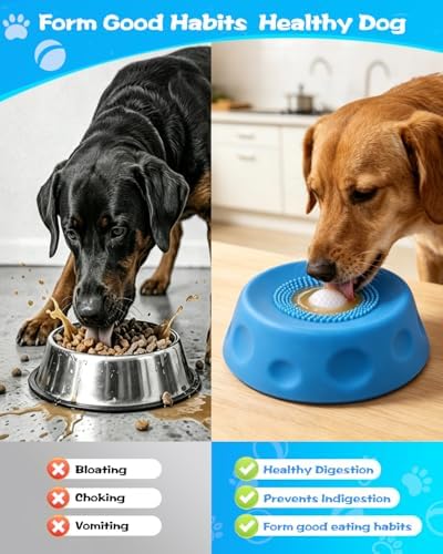 Slow Feeder Dog Bowl with Rolling Ball, Interactive Lick Bowl for Dogs & Cats, Anti-Slip Silicone Lick Mat for Liquid Treat, Wet Food, Bone Broth, Enrichment Toy for Small Medium Large Dogs - Image 3