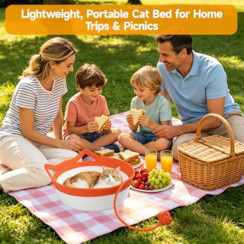 Cotton Rope Woven Cat Bed, Instinct Pet Basket with a Play Ball, Large - Image 5
