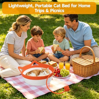 Cotton Rope Woven Cat Bed, Instinct Pet Basket with a Play Ball, Large - Image 5