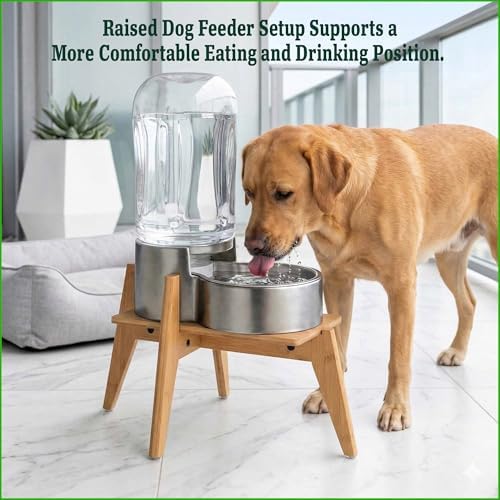 Dog Water and Food Dispenser Stand for Large Dogs - Adjustable, Bamboo - Image 6