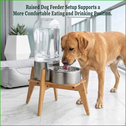 Dog Water and Food Dispenser Stand for Large Dogs - Adjustable, Bamboo - Image 6