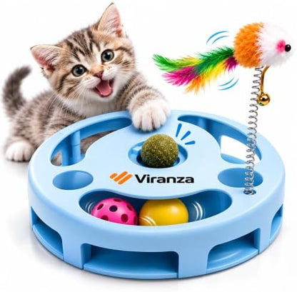 4 Interactive Cat Toy with Catnip Ball, Dual Rolling Balls & Feather Teaser by Unknown