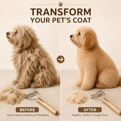 ROCK APE Undercoat Rake for Dogs & Cats, Dual-Sided Dematting Comb and Deshedding Tool for Mats, Tangles & Loose Fur, Rounded Teeth, Natural Wood Handle, Small 13+7 Teeth - Image 6