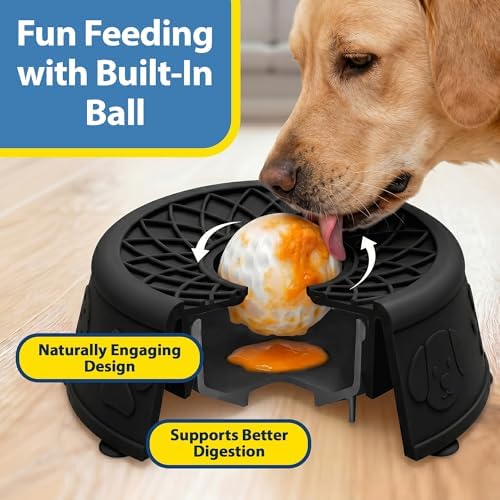 Slow Feeder Dog Bowls with Rolling Ball & Lick Mat for Dogs, Interactive Dog Enrichment Toy, Anti-Slip Puzzle Feeder for Yogurt, Bone Broth & Wet Food, Slow Eating Bowl for Small, Medium & Large Dogs - Image 3