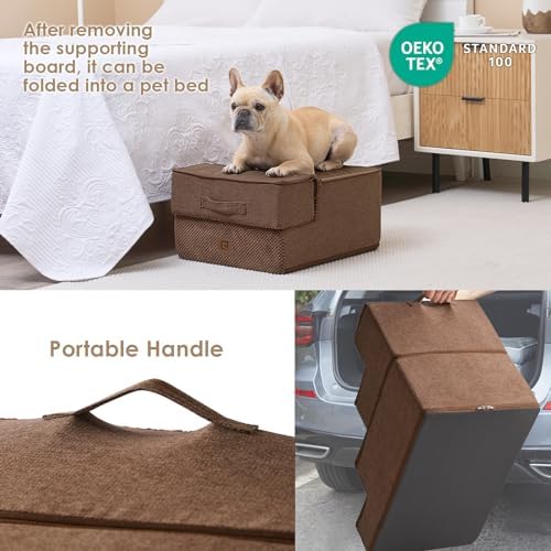 EHEYCIGA Dog Stairs for Small Dogs 13.5" H, 3-Step Dog Steps for Cats, Brown - Image 4