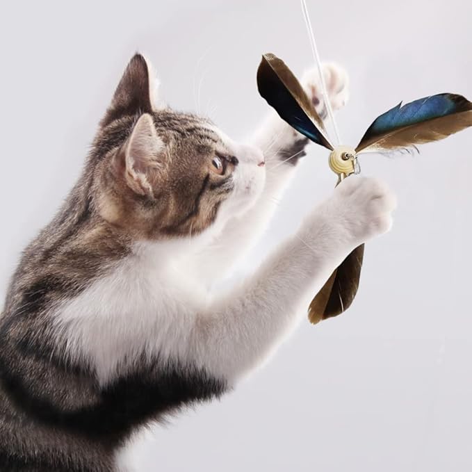 Faddare 6pcs Cat Wand Attachment, Spining Propeller Cat Toys, Cat Propeller Toy with Bell, Replacement Artificial Feather, Indoor Cat Toy, Cat Interactive Toy(Brown)