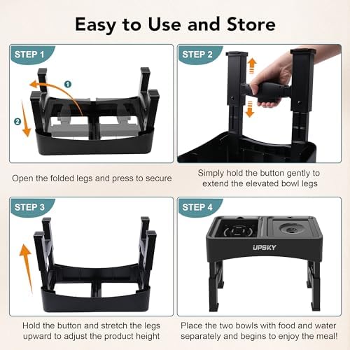 UPSKY 2-in-1 Elevated Dog Bowls Set with 4 Height Adjustable Stand, Balck - Image 6