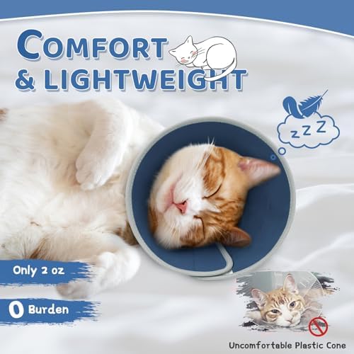 Cat Cone Collar Soft to Stop Licking, Adjustable, Foldable Lightweight Kitten Cones After Surgery Recovery for Cats & Kittens, Cat Cone Alternative, Easy Eating (Solid Blue, M) - Image 2