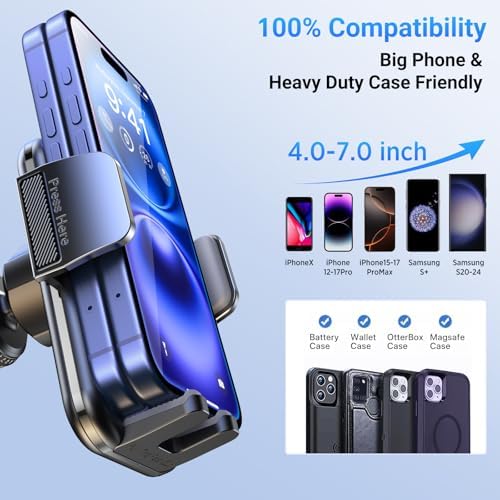 3-in-1 Car Phone Holder [122+LBS Strongest Suction & Stable Clamp Arm] 360° Adjustable Car Phone Mount, Cell Phone Holders for Your Car for Dashboard Vent, All Smartphones & Car Models - Image 6