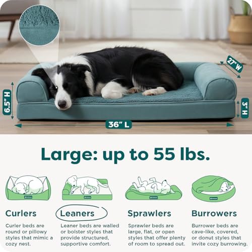 FurHaven Orthopedic Dog Bed for Large Dogs, Sofa Contour Mattress with Egg Crate with a Solid Orthopedic Foam Base for Joint Support, Removable Washable Cover, Large, Plush & Suede, Deep Pool - Image 3