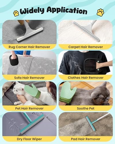 Carpet Rake for Pet Hair Removal Tool - 4 in 1 Pet Hair Remover Kit for Dog Cat Fur Remover, Contain 60" Adjustable Rubber Broom, Glove, Magic Brush and Scraper for Furniture (Blue) - Image 5
