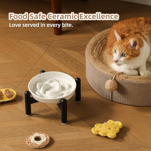 Elevated Ceramic Slow Feeder Cat Bowl, 6.3'' Wide Whisker Friendly - Image 5