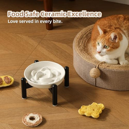 Elevated Ceramic Slow Feeder Cat Bowl, 6.3'' Wide Whisker Friendly - Image 5