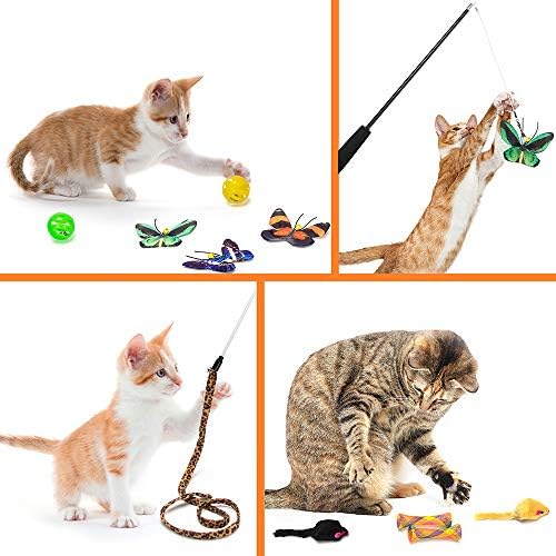 AWOOF Butterfly Cat Wand Cat Toys Set, Realistic Crinkle Catnip Butterflies Kitten Toys with Retractable Interactive Cat Wand 11 PCS Cat Toys for Indoor Cats - Image 5