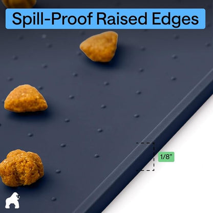 GORILLA GRIP 100% Waterproof Raised Edge BPA Free Silicone Pet Feeding Mat, Dog Cat Food Mats Contain Spills Protects Floors, Placemats for Cats and Dogs Water Bowl, Pets Accessories 18.5x11.5 Navy