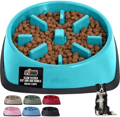 GORILLA GRIP® Patented Slow Feeder Dog Bowl, BPA Free, 2 Cup Turquoise by GorillaGrip