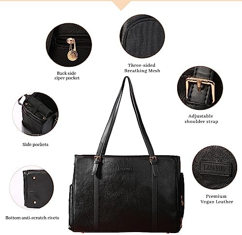 Lasaviin Fashion Dog Purse Pet Carrier Leather Bag for Small Dogs Cats Puppy, Portable Tote Bag Airline Approved Soft-Sided Carriers (Black) - Image 4