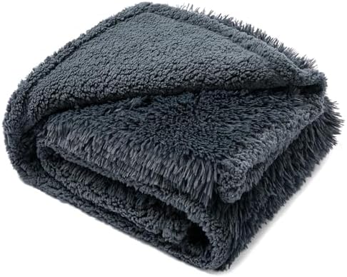 Waterproof Dog Blanket Pet Throw Blankets Fluffy Long Faux Fur Reversible Puppy Blankets 85x57in Furniture Protector Cover for Sofa Bed Couch Bed Cover Washable for Dogs Cats (Grey XL) by Unknown