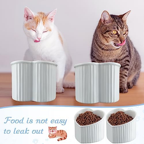 Mumufy 2 Pcs Ceramic Elevated Cat Bowls Tilted Elevated Raised Pet Bowls Anti Vomit Cat Dish for Indoor Stress Free Water Dish Feeder for Puppies, Heart Shaped(Pearly White) - Image 6