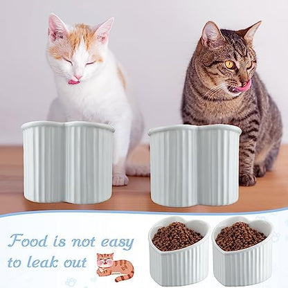 Mumufy 2 Pcs Ceramic Elevated Cat Bowls Tilted Elevated Raised Pet Bowls Anti Vomit Cat Dish for Indoor Stress Free Water Dish Feeder for Puppies, Heart Shaped(Pearly White) - Image 6
