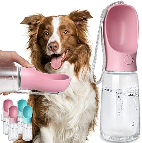 Kalimdor Dog Water Bottle, Leak Proof Portable Puppy Water Dispenser with Drinking Feeder for Pets Outdoor Walking, Hiking, Travel, Food Grade Plastic (19oz Pink) by Kalimdor