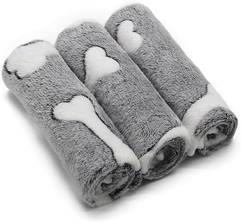 1 Pack 3 Puppy Blankets Super Soft Warm Sleep Mat Grey Cute Print Blanket Fluffy Fleece Pet Blanket Flannel Throw Dog Blankets for Small Dogs Puppy Dogs Fluffy Cats,Bone-Large(40"x30") by SORKUT