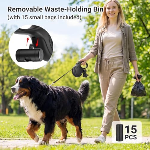 Segarty 26 Ft Walking Lead with Poop Bag Holder for Dogs 66 lbs - 110 lbs, 360°Tangle-Free Leash with Anti-Slip Handle & One-Handed Brake Pause Lock, 8m Retractable Leash for Dog Pets Outside Activity - Image 6