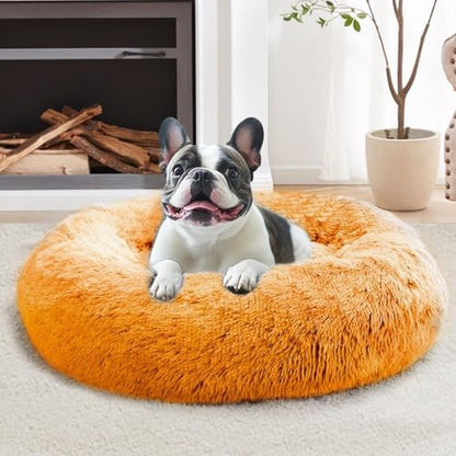 JOLLYVOGUE Calming Small Dog & Cat Bed for Indoor Cats - 20 inches Washable Donut Bed for Kittens & Puppies, Anti-Anxiety Round Fluffy Plush Pet Beds (Fits up to 15 lbs, Orange) by JOLLYVOGUE