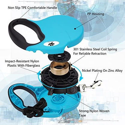 16 ft Retractable Dog Leash for Large Dogs up to 110 lbs,Tangle-Free Nylon Tape,Blue Dan L - Image 2