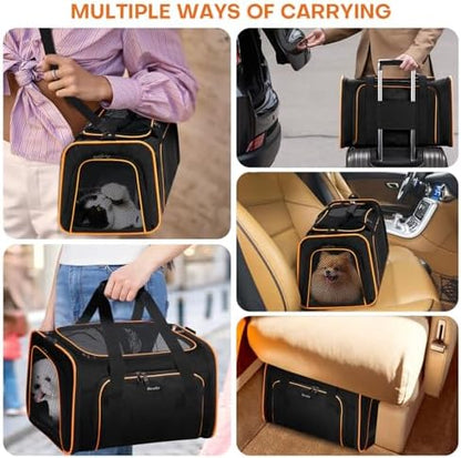 Pet Carrier, Large Soft Sided Expandable Travel Carrier with Steel Frame, Anti-Scratch Mesh, Removable Fleece Pad and Pockets for Cats, Dogs and Small Animals up to 15 lbs (Black, 5 Sides Expandable) - Image 2