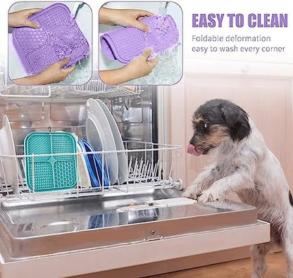 Lick Mat for Dogs, Premium Lick Pad with Suction Cups for Dog Anxiety Relief, Slow Feeder Dog Bowls, Bathing, Grooming and Training (Cyan, Purple, 2pack) - Image 5