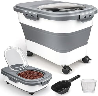Viretec Dog Food Storage Container, 10-20Lbs Collapsible Pet Food Storage Containers with Rolling Wheel Airtight Locking Lid, Dry Food Storage Bin with Cup and Scoop,Suitable for Pet Food, Rice, Flour by Viretec