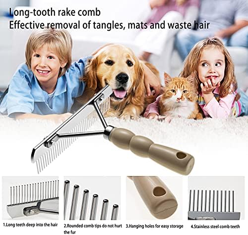 Undercoat Rake for Dogs, 2 Pack Double Coat Brush Set Long Tooth Undercoat Brush & Flea Comb, Long Hair Dog Combs for Grooming Shedding German Shepherd Horse Great Pyrenees - Image 7