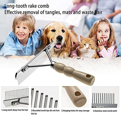 Dog Rake for Undercoat, Long-Haired Pet Brush & Metal Shedding Comb - Image 3