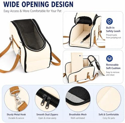 Center Console Pet Carrier for Small Dogs & Cats, Dog Car Seat with Foldable Top Window and Non-Slip Safety Straps, Travel Backpack - Image 2