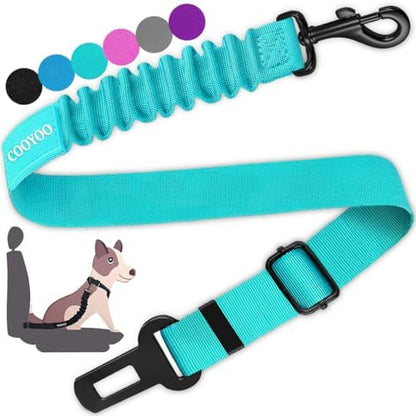 COOYOO Dog Seat Belt,Retractable Dog Car Harness Seat Belt for Car Adjustable Nylon Pet Safety Seat Belts Heavy Duty & Elastic Bungee Buffer by COOYOO
