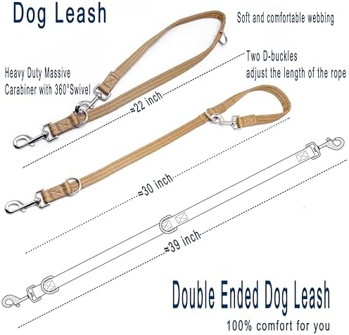 Double Ended Dog Leash,for Obedience Training Easy to Use,Lightweight,Soft for Large and Medium Dogs (Light Military Tan, 1M*2.5CM) - Image 3