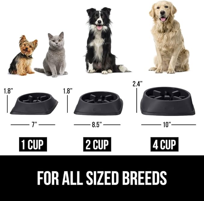 GORILLA GRIP Patented BPA Free Slow Feeder Dog Bowls, 4 Cup Interactive Puzzle Toy for Dogs and Cats Food Training Enrichment, Keeps Pets Busy and Prevents Puppy Overeating, Large Breeds, Black