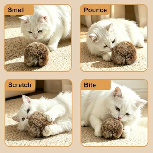 Large Rabbit Fur Cat Toy Ball 5-Inch, Soft Fluffy Catnip Ball for Indoor Cats, Furry Interactive Toy to Stimulate Hunting Instinct, Chase & Pounce Play, 1 Piece - Image 3