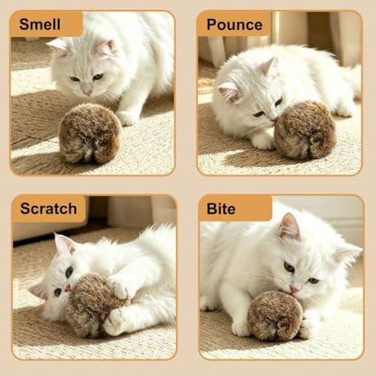 Large Rabbit Fur Cat Toy Ball 5-Inch, Soft Fluffy Catnip Ball for Indoor Cats, Furry Interactive Toy to Stimulate Hunting Instinct, Chase & Pounce Play, 1 Piece - Image 3